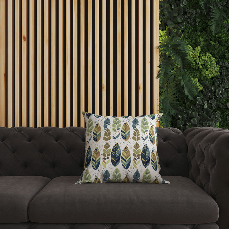 Coussin Tribal Leafy Treasures, Motif floral bleu / vert, H 16 po x l 16 po