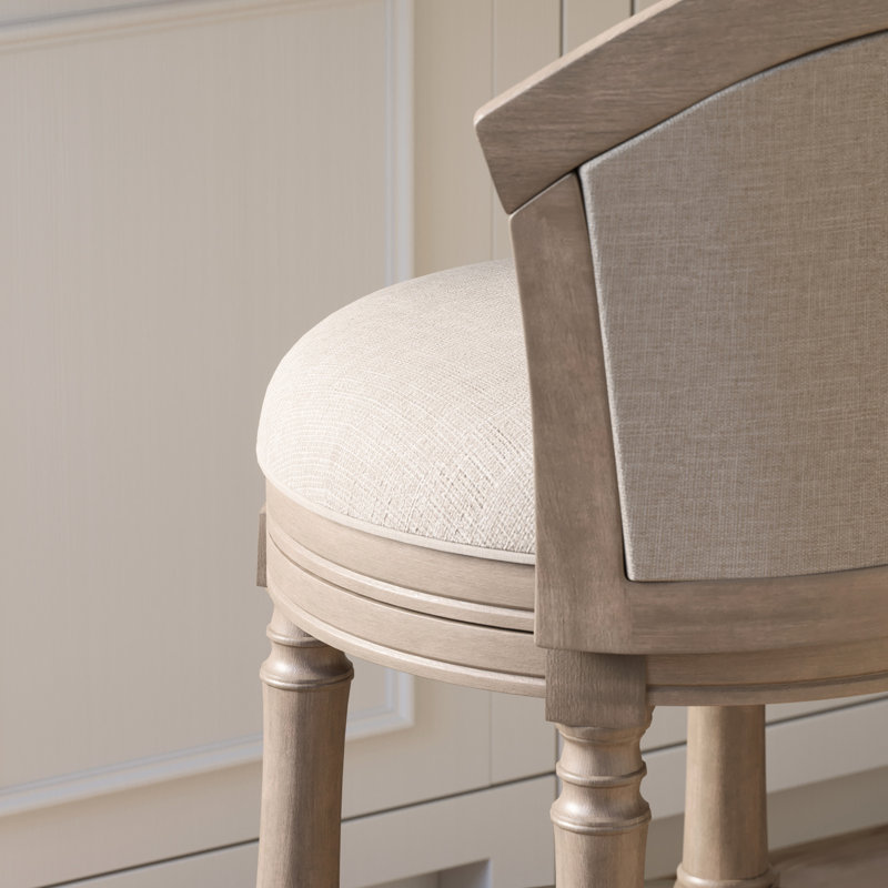 Tabouret de bar rembourré de 26 pouces avec pivot, à hauteur de comptoir, gris, dossier beige, structure en bois massif, support confortable, tabouret à hauteur de comptoir à assemblage rapide, rembourré de 26 po, couleur grise