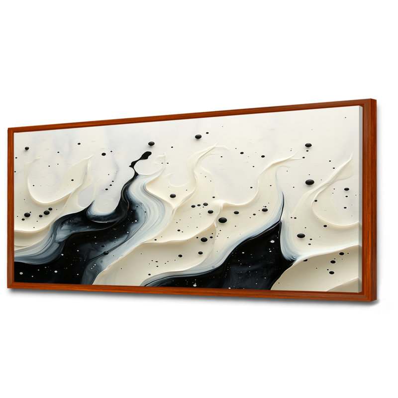 Crowborough noir blanc vague rythmique rivière I - goutte peinture d'art mural, H 28 po x l 60 po, Brun