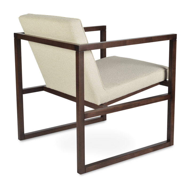 Fauteuil cubique en bois, Similicuir gris, Brun foncé