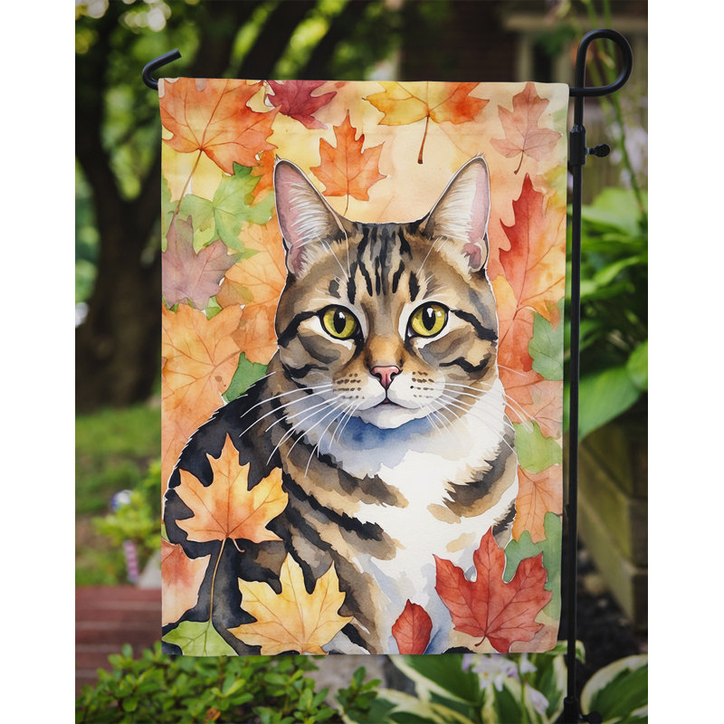 Chat en feuilles d'automne drapeau de jardin, California Spangled