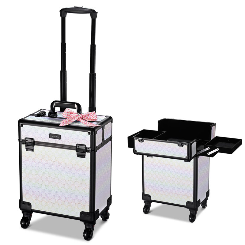 Everly Quinn Rolling Makeup Train Case Cosmetic Trolley Organizer, Pure ForgetMeNo