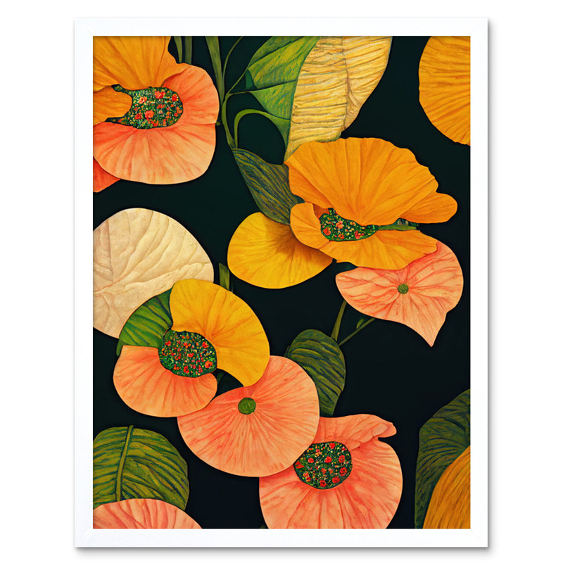 Modern Tropical Lake Flowers Dark Green - Print, White Framed Paper, 25.9cm H x 20.6cm W