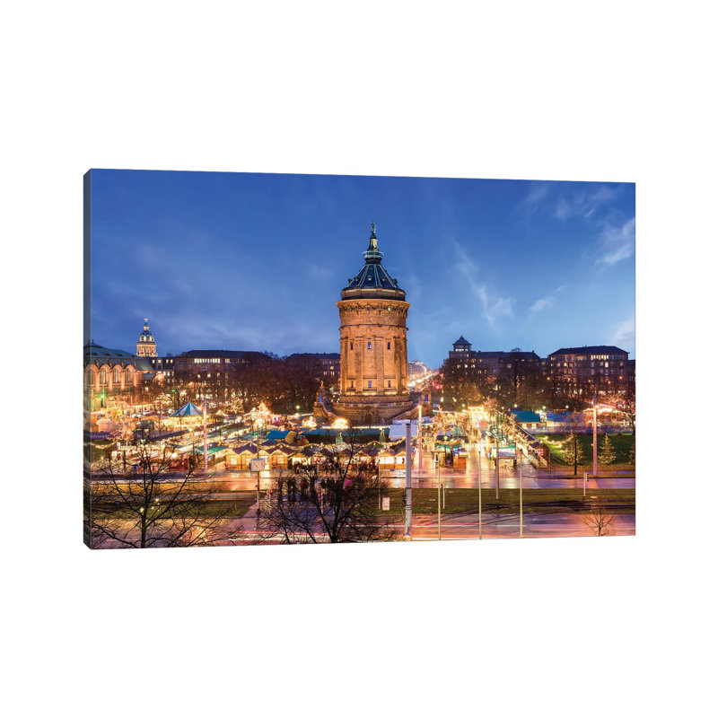 Christmas Market At The Wasserturm In Mannheim by Jan Becke - Wrapped Canvas Print, 66.04 cm H x 45.72 cm W x 1.91 cm D