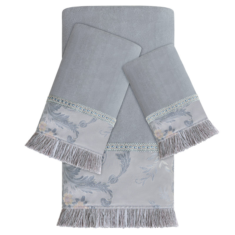 Ensemble de 3 serviettes de bain en coton velours gris, ensemble de serviettes en jacquard décoratif absorbant