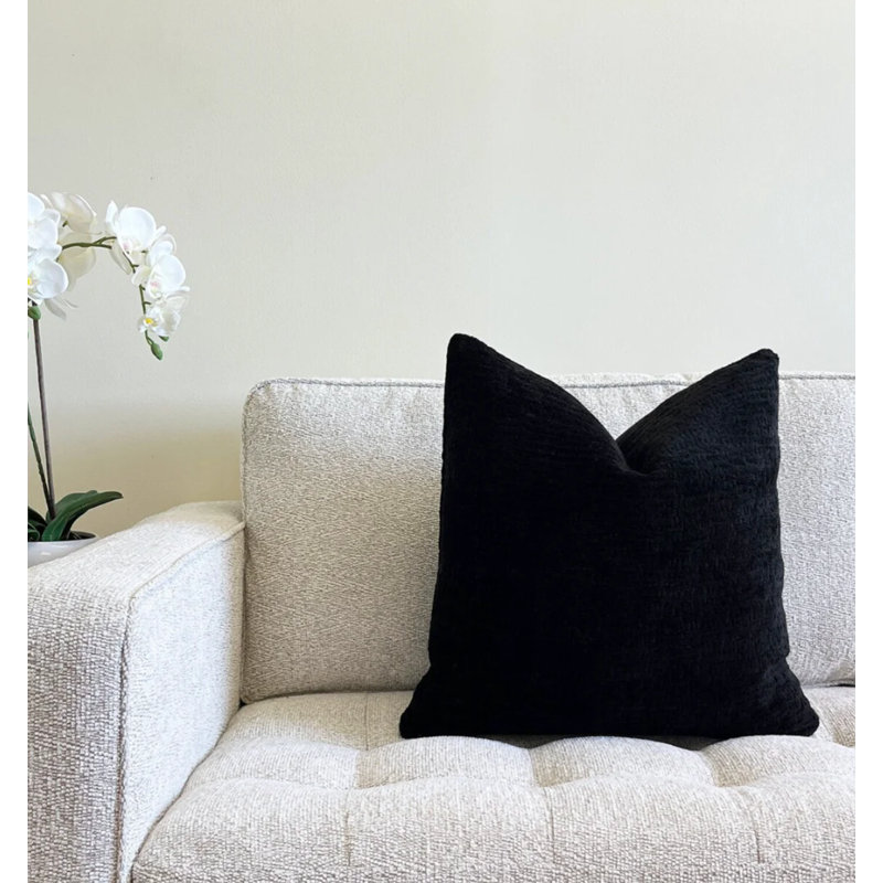Housse de coussin en chenille unie, Noir, H 22 po x l 22 po 2