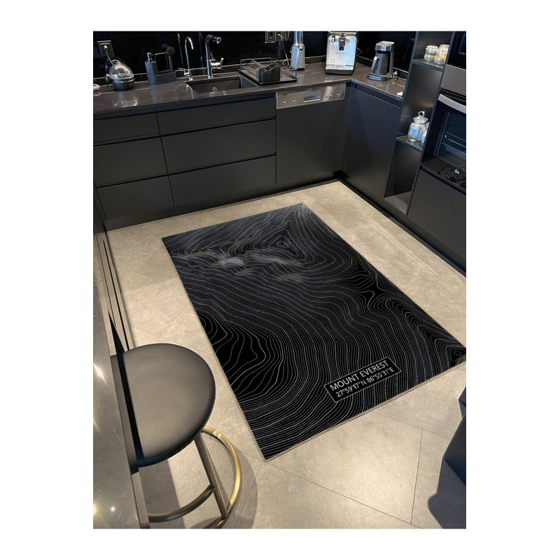 Tapis décoratif moderne à motif de vagues noires, Sous-tapis rectangulaire de 3 pi 3 po x 4 pi 11 po