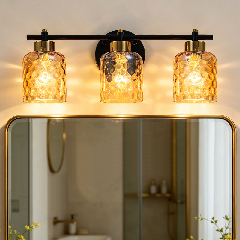 3-Light Hammered Glass Vanity Light, Brown