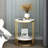 White Stone Side End Table 2-Tier Round Bedside Table With Storage Shelf