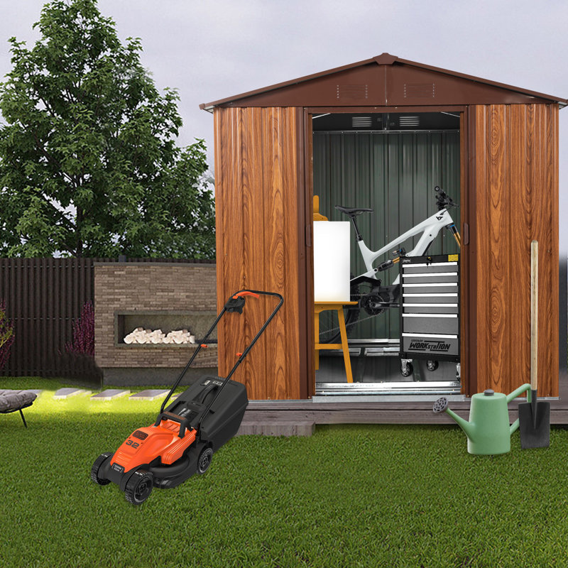 6Ft X 6Ft Outdoor Metal Storage Shed With Metal Foundation ,With Window, 70.86" H x 63.78" W x 72.44" D, Dark Coffee/Brown