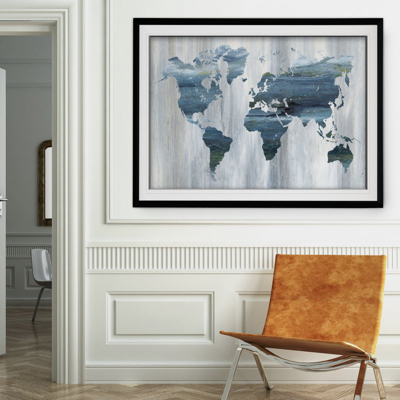 Carte du monde texturée - reproduction de cadre photo, Noir, H 26 po x l 36 po x P 1,5 po