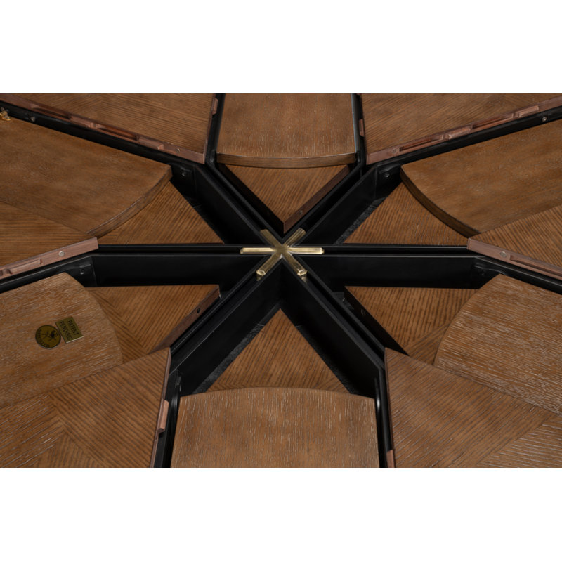 Giselle Extendable Oak Round Solid Wood Dining Table, 30"H x 66"L x 66"W