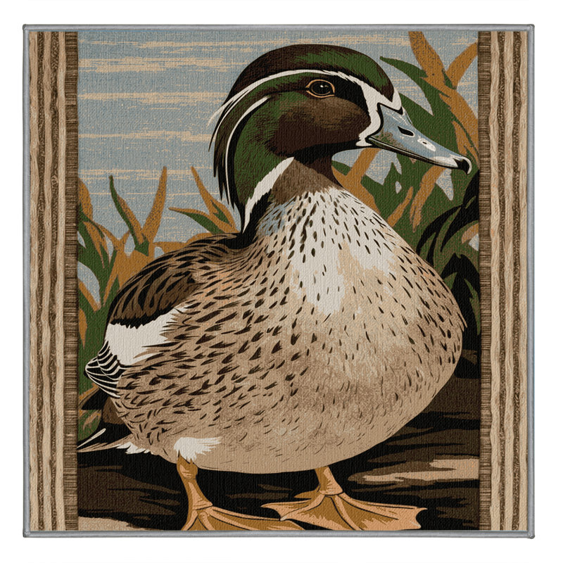 Washable American Wigeon Birds Area Rug, Square 6'