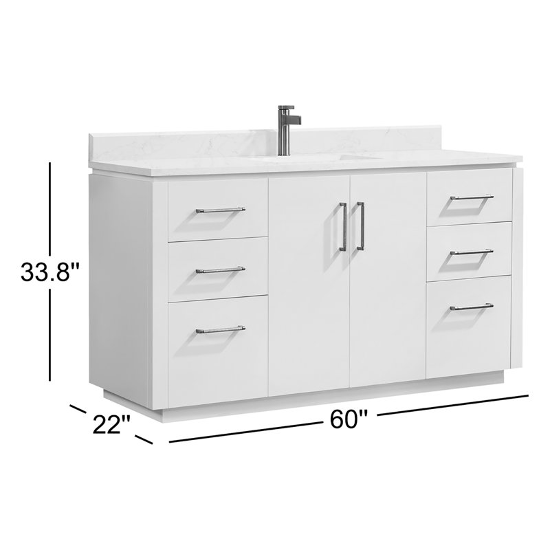 Cloverfield 60'' Single Bathroom Vanity with Cultured Marble Top, Natural Walnut, Gold