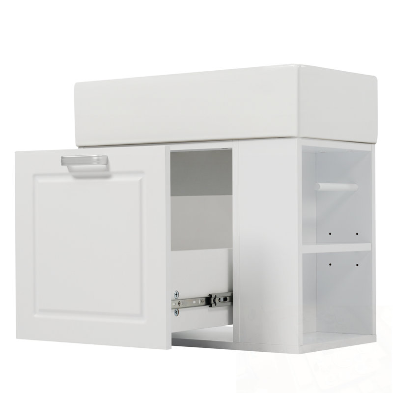 Armoire murale flottante avec un grand tiroir et une tablette réglable, Blanc
