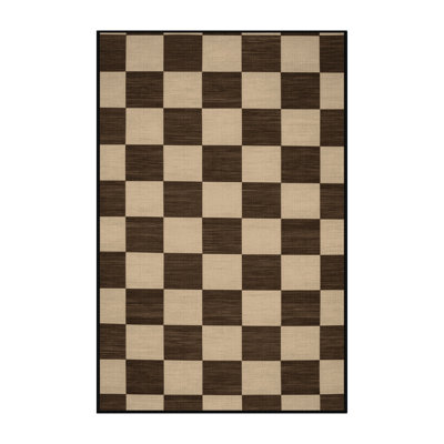 Machine Washable Checkered Brown Area Rug