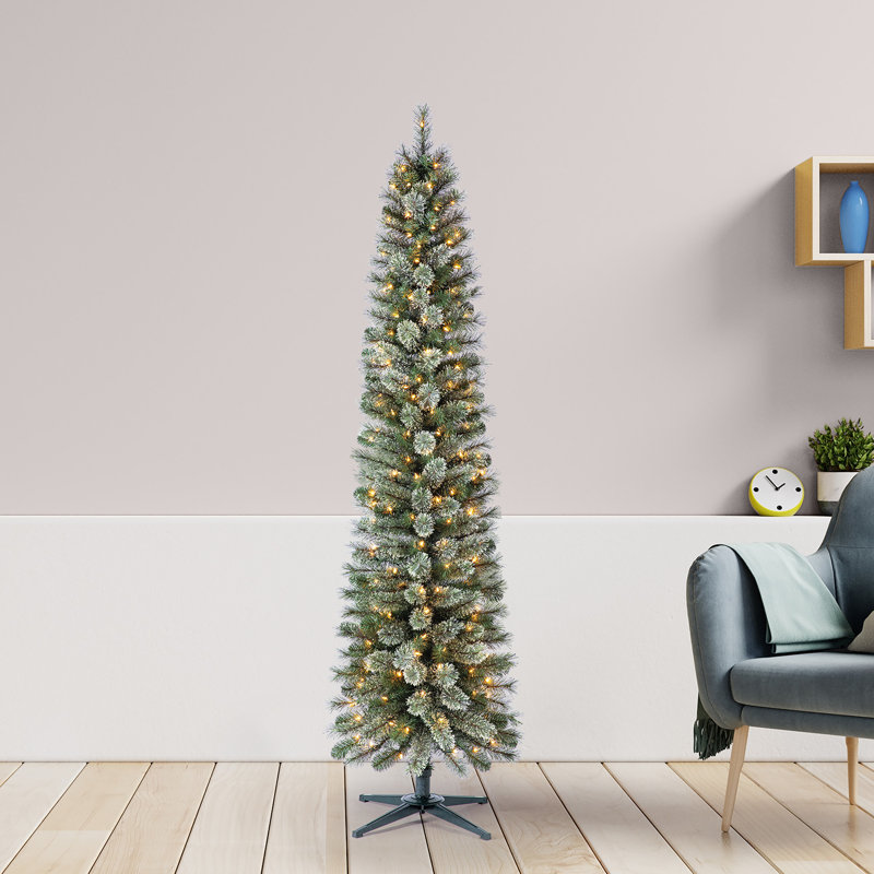 Home Heritage Stanley Pine Artificial Christmas Tree, 7' with Metal Base Stand, Gray