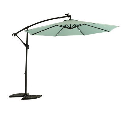 10Ft Solar-Powered Poolside Umbrella With System 10Ft Offset Hanging Solar Led Umbrella, Adjustable Height -
