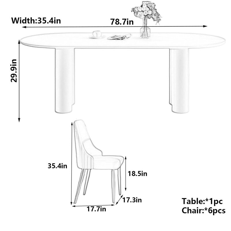 Table de salle à manger style français, Blanc, crème, 29.9" H x 78.7" L x 35.4" W