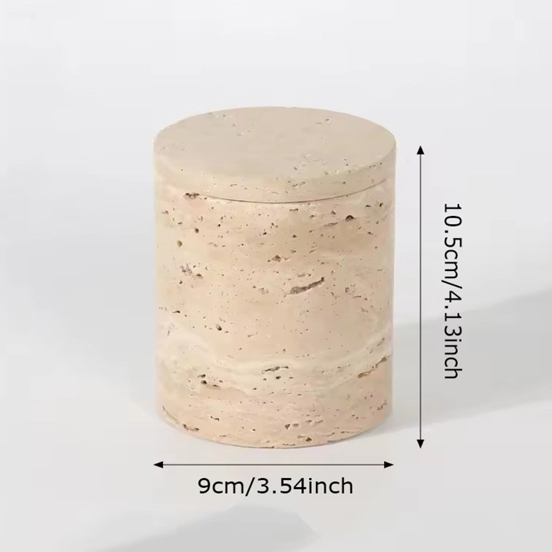 Pot en travertin avec couvercle, pot rond en pierre pour le rangement et l'organisation du meuble-lavabo