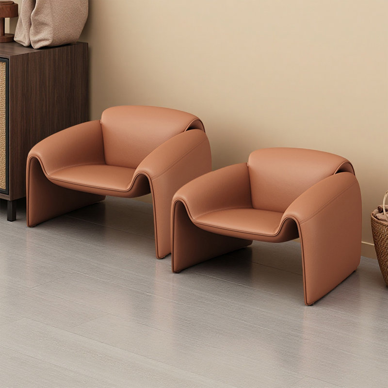 Modern Minimalist Orange Faux Leather Sofa Chair
