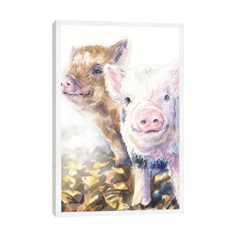 Pig Friends by George Dyachenko - Painting on Canvas, White Framed, 152.4cm H x 101.6cm W x 3.81cm D