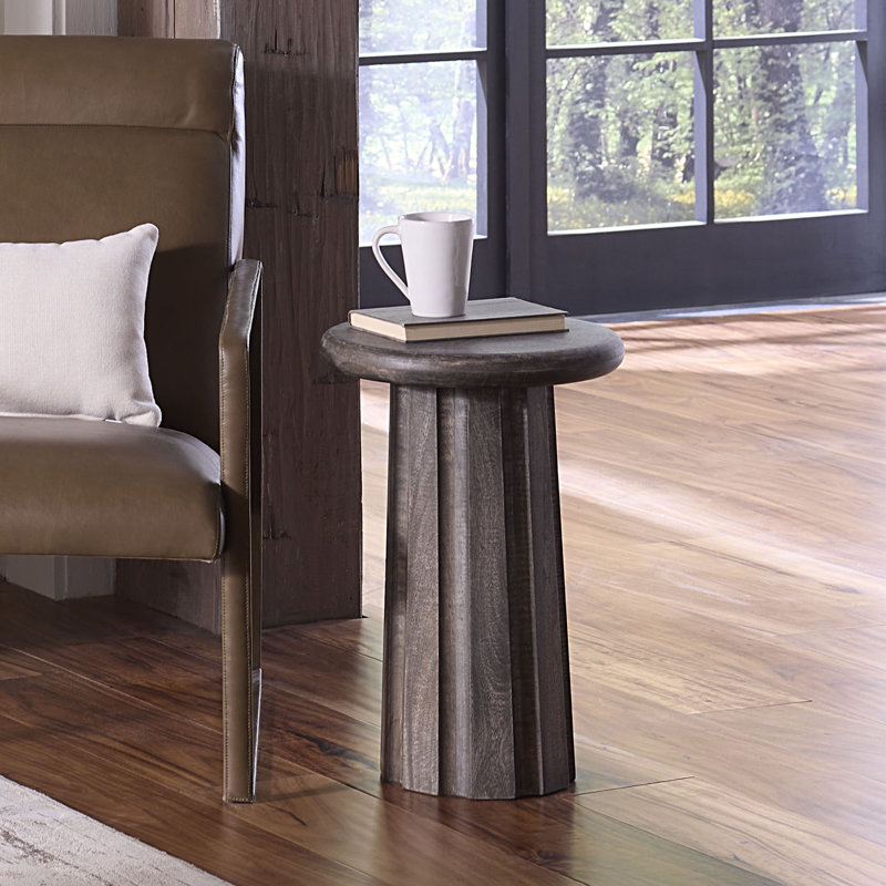 Cremini Wood Side Table, Gray Wash