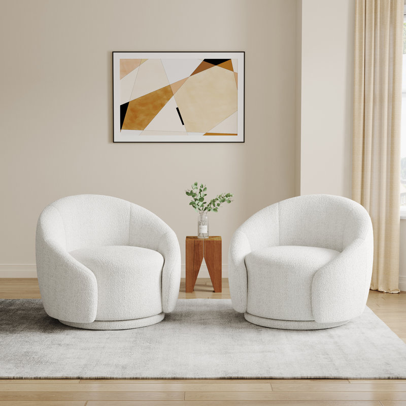 Aunna 89.2Cm Wide Swivel Barrel Chair, White Teddy