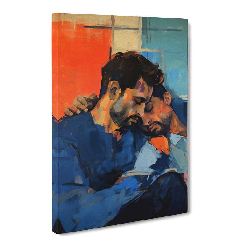 Two Men In Love Gestural - Art Prints - Wrapped Canvas, 50cm H x 35cm W x 3cm D