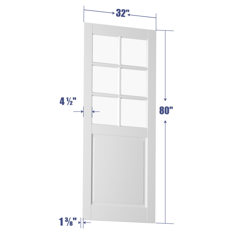 Dalles de porte françaises apprêtées en verre transparent 32 po x 80 po 6-Lite sans ensemble de quincaillerie, 32 po x 80 po