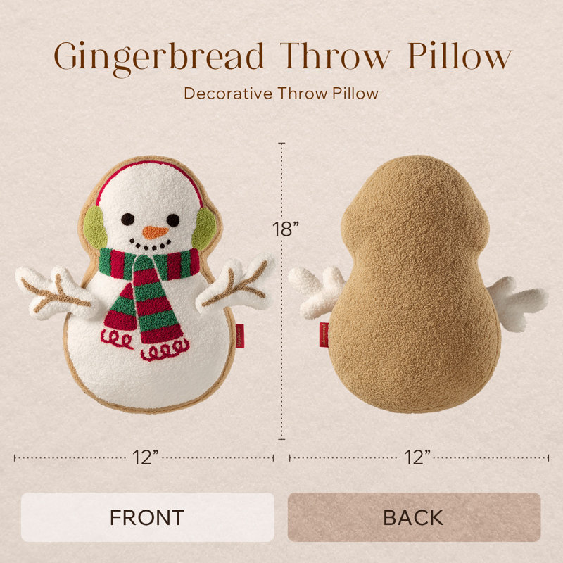 Coussin décoratif en polyester bonhomme de neige Phantoscope Christmas Series 18 po x 12 po, Earmuff Cookie Snowman