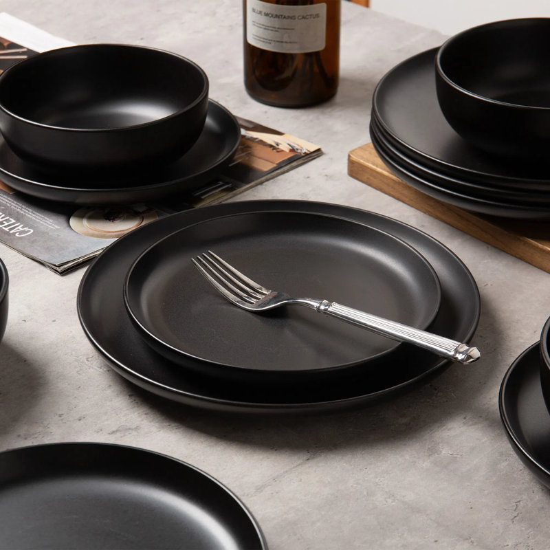 12-piece Stoneware Dinnerware Set, Service For 4 With Plates & Bowls, Dishwasher & Microwave Safe Stackable Dishes, Non-toxic Matte Glaze Kitchenware