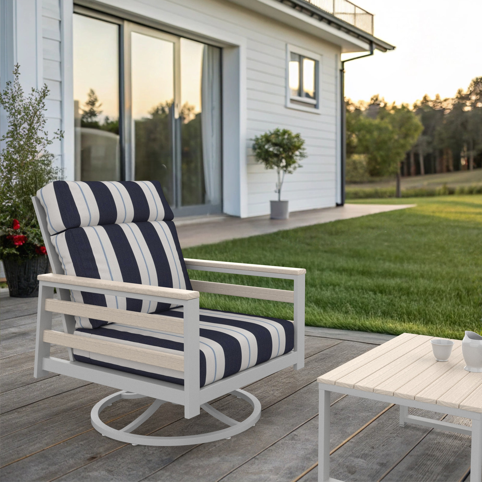 Townsend Metal Outdoor Rocking Chair With Sunbrella Cushion, White