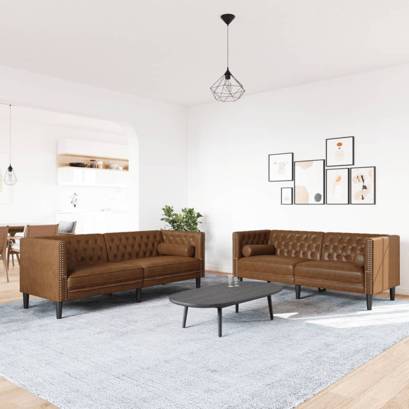  Ensemble de canapé Chesterfield brun, Brun