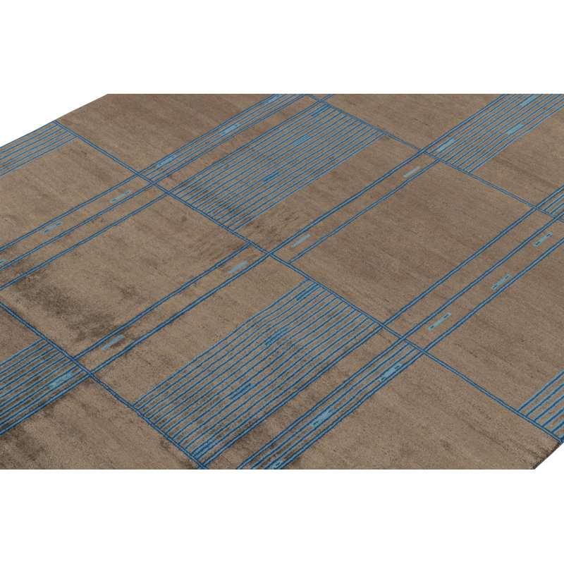 Rug & Kilim’S Mid-Century French Deco Rug In Brown & Blue, Rectangle 9' x 12'