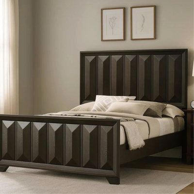 Eastern King Bed With Vertical Faceted Panel Headboard And , Modern Transitional Bedroom Furniture Featuring Solid Engineered Wood Style Size Frame, Design On Made Of Veneer