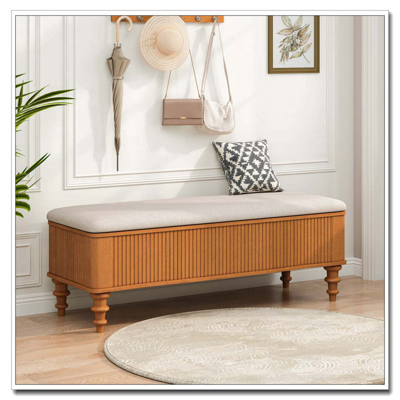 Banc de rangement avec repose-pieds 50,8 pouces, Naturel