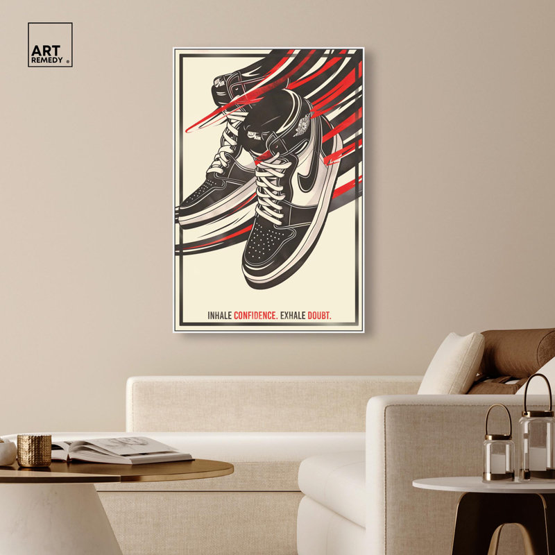 Toile à vent «Inhale Confidence» par Art Remedy, tendue avec châssis, Noir, H 46 po x l 31 po, Cadre flottant