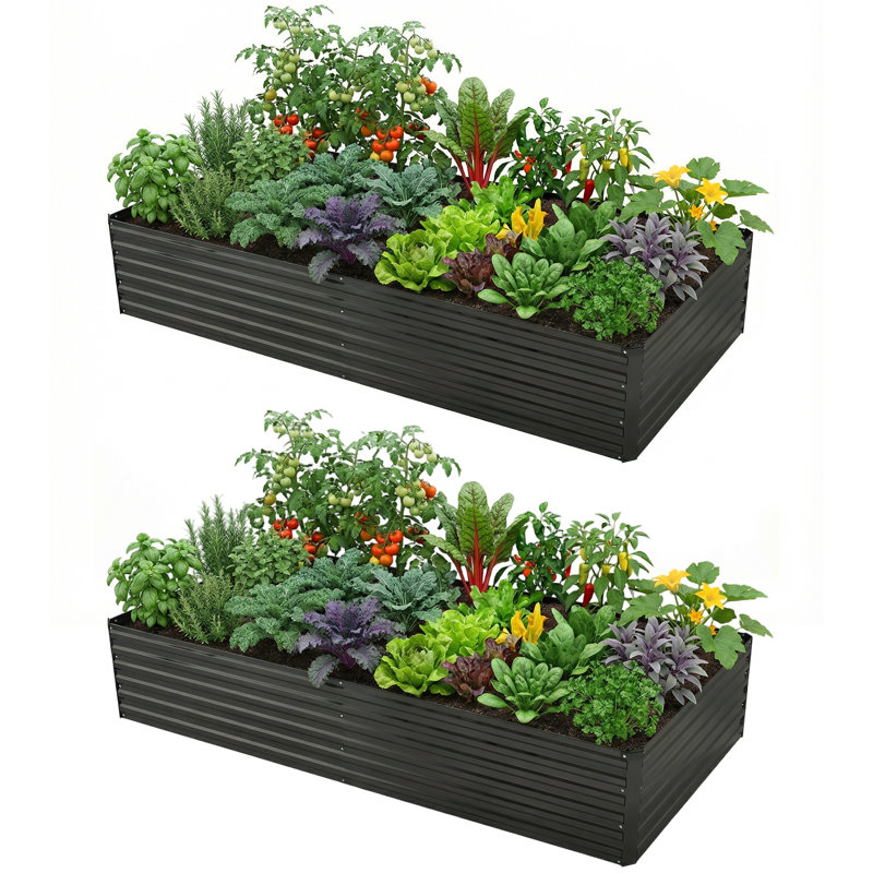 Metal Outdoor Raised Garden Bed, Gray 12x2x1ft, Silver 8x4x1ft / 6x3x1ft (Set of 2), 12" H x 96" W x 48" D, Black