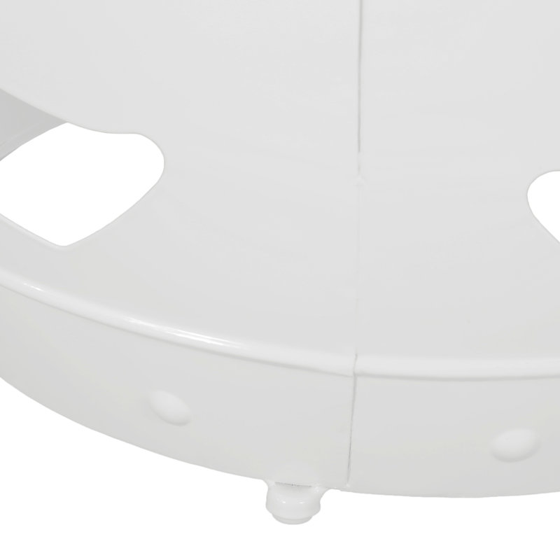 Modern Accent Table With Elegant Iron Cut Detail, No Assembly, Powder-Coated Frame Chic Pattern, 16.39"X19.89",, White