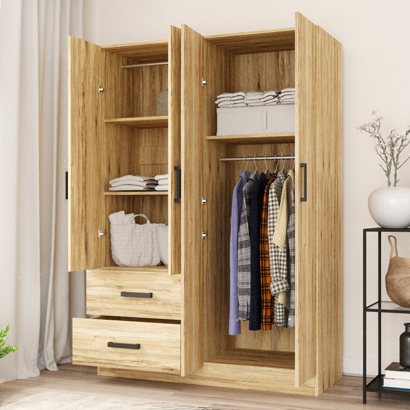 Armoire-penderie avec rangement à 2 tiroirs et tablettes Apollonios Solum , Chêne naturel