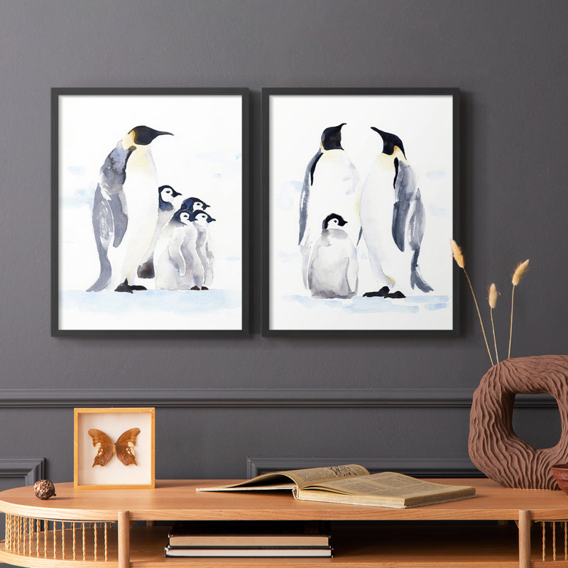 «Emperor Penguins I», reproduction encadrée de qualité supérieure - prête à être accrochée - aucun clou requis - aucun clou requis
