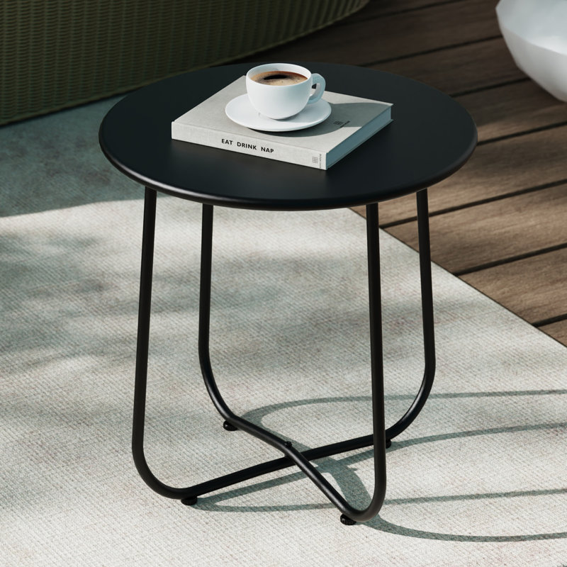 Patio Round Side Table, Modern Industrial Style, Black