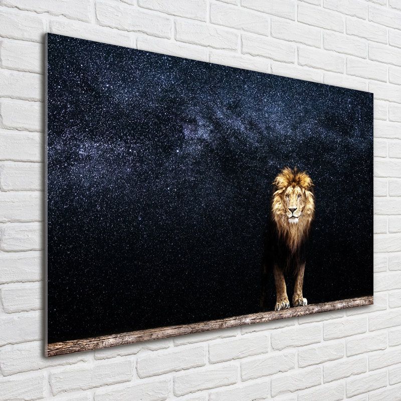 A Lion On The Background Of Stars - No Frame Print on Glass