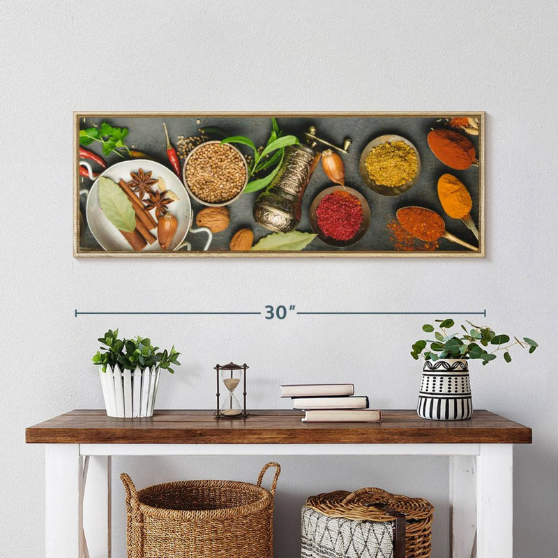 Fines herbes et épices, Cadre flottant en bois naturel, 31 po x 11 po
