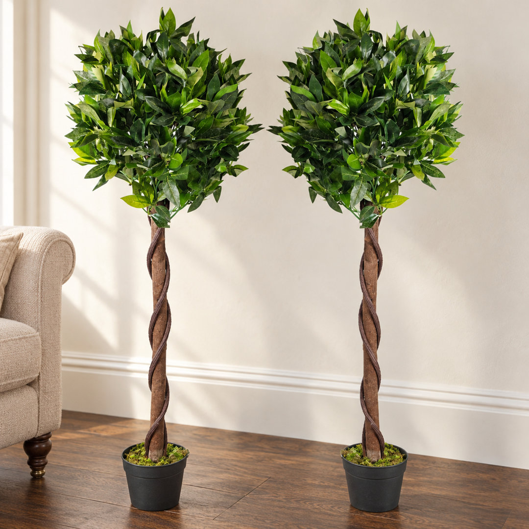 Leaf Artificial Topiary Bay Laurel Ball Trees - 120cm (4ft) - Twisted Trunk - Green - Pair - Image 6