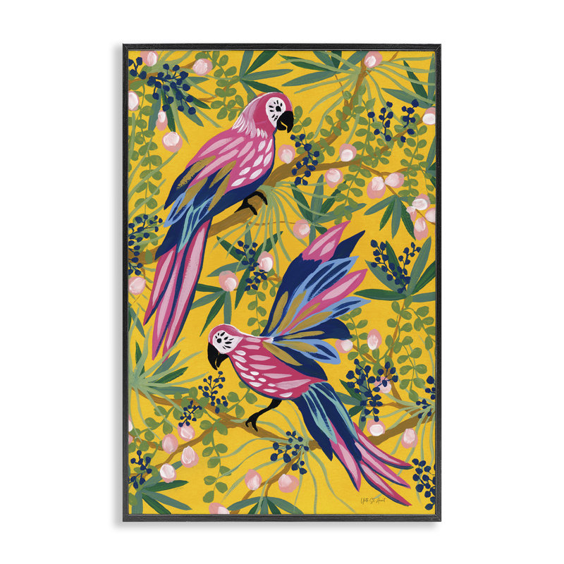 Art de giclée encadrée à motif de perroquets, par Maximiste, Giclée encadrée noir minuit, H 18 po x l 12 po