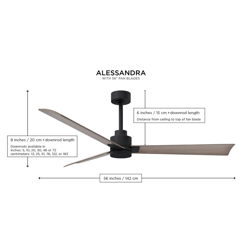 Alessandra Outdoor Downrod Ceiling Fan, Matte Black, Matte Black