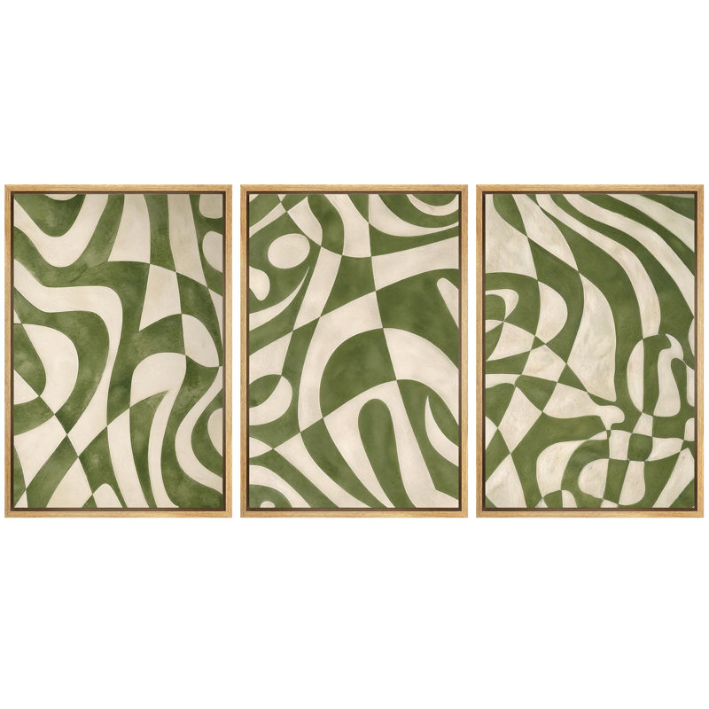 "Green and Cream", reproduction d'art sur toile encadrée, impression sur toile, 3 pièces, H 36 po x l 72 po x P 1,5 po