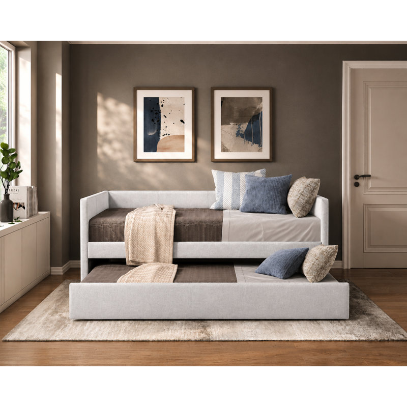 Nestlecove Upholstered Daybed With Pullout Trundle, Light Gray